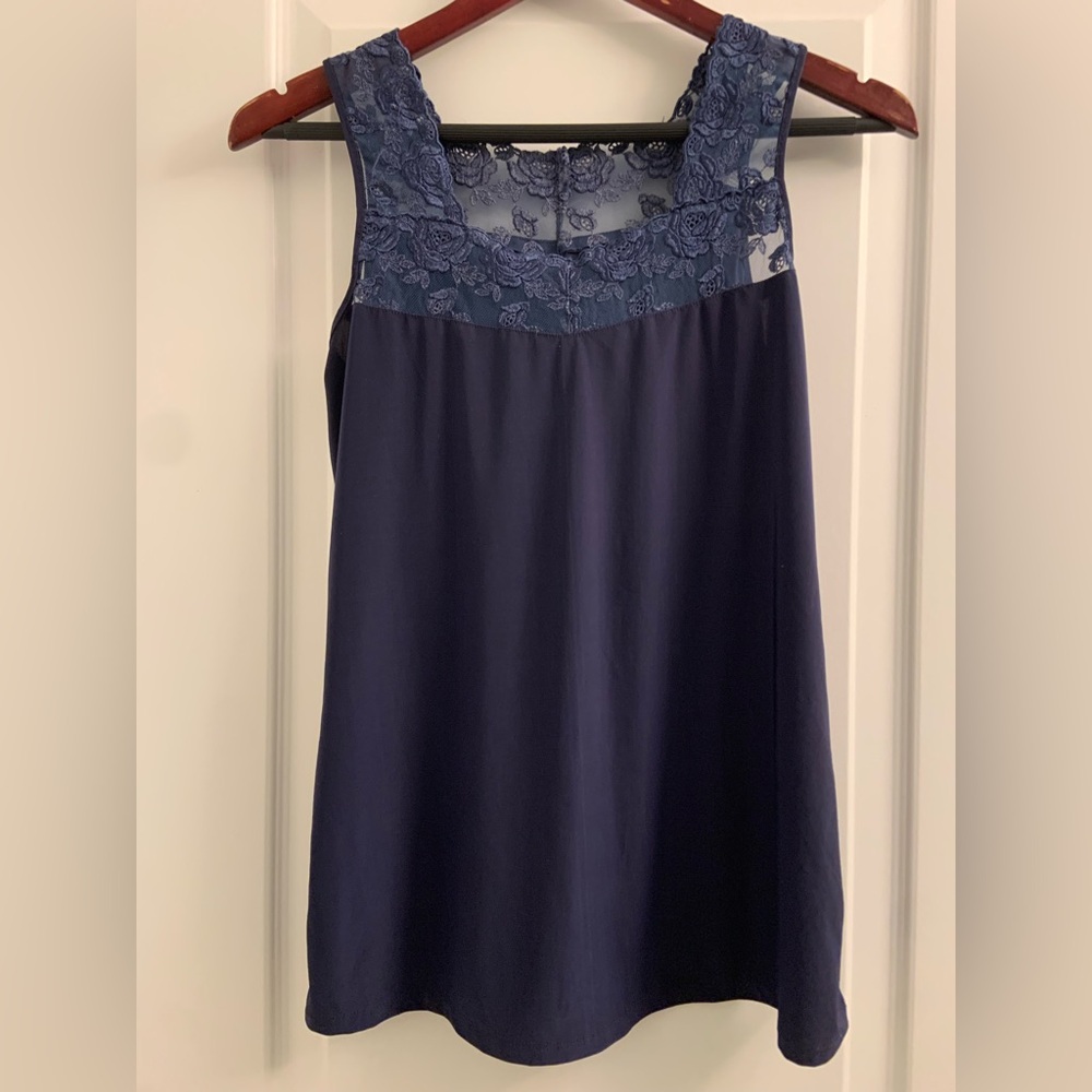Navy Blue Lace Tank Top